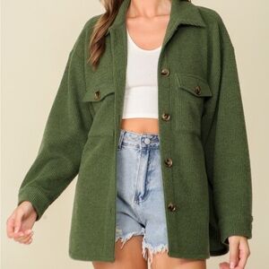 Cozy Brushed Waffle Oversized Shacket in Forest Green